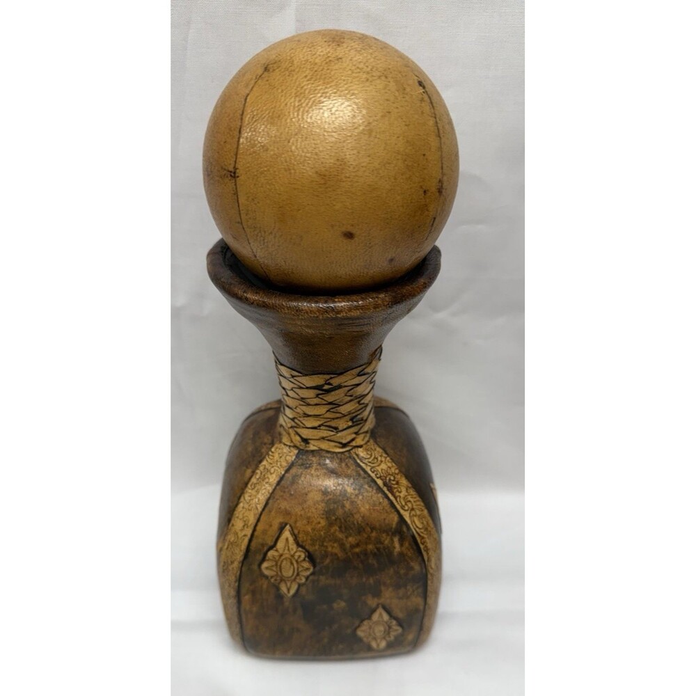 Vintage Handtooled Italian Leather Wrapped Decanter Bottle Preowned